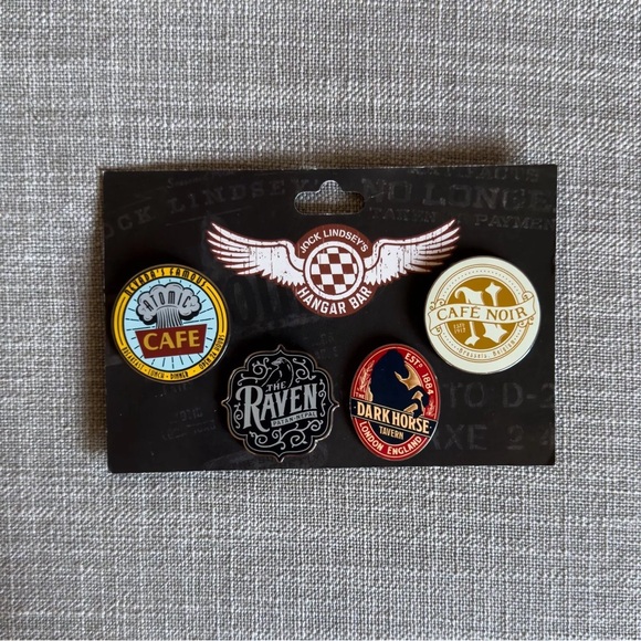 New WDI Disney Springs Jock Lindsey's Hangar Bar 4 Pin Coaster Set 1 LE 200 - Picture 1 of 11